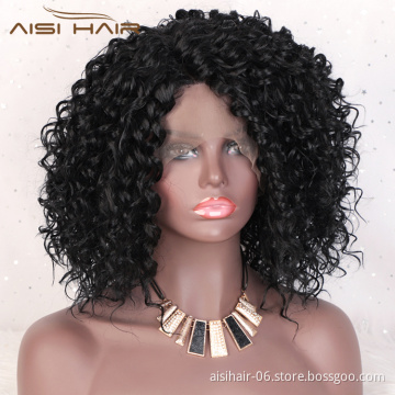 Aisi Hair Hign Quality Short Bob Kinky Curly Natural Black Wig Afro Deep Curly Synthetic Hair Lace Frontal Wigs For Black Women